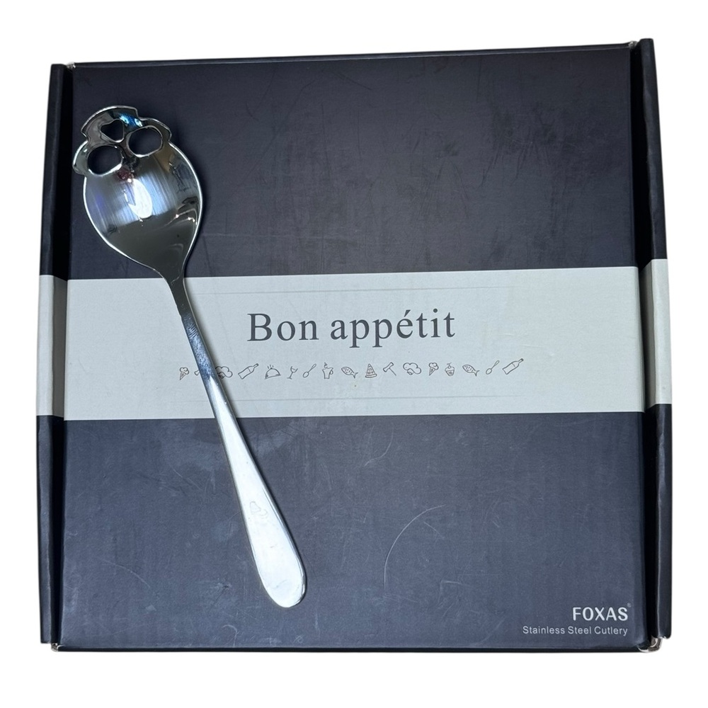 Bon Appetit Silver Stainless Steel Skull Spoons- Set of 6 in box